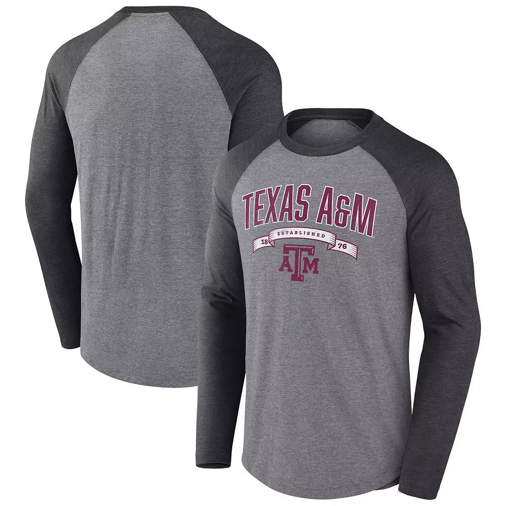 Men's Fanatics Gray Texas A&M Aggies Banner Year Tri-Blend Raglan Long Sleeve T-Shirt,  Product Image