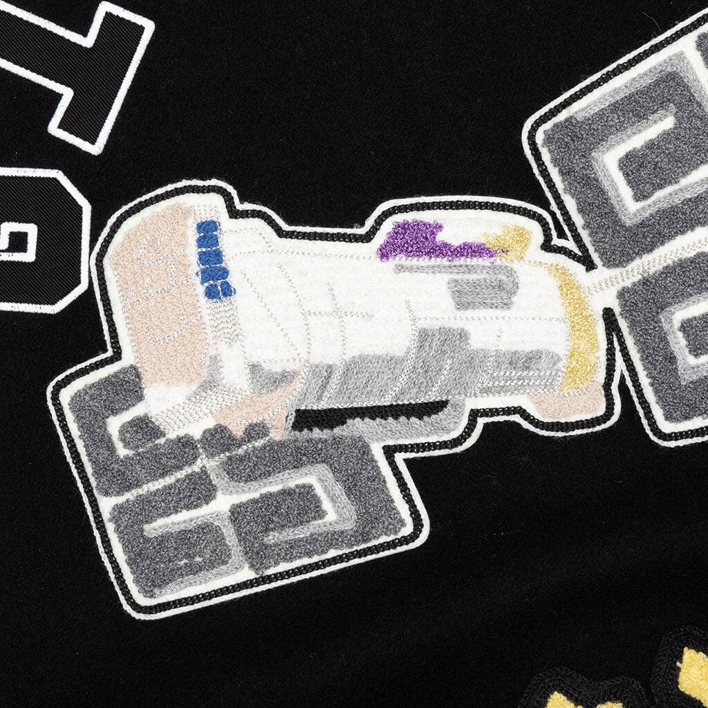 Wool and Leather Hooded Varsity Jacket - Black Male Product Image