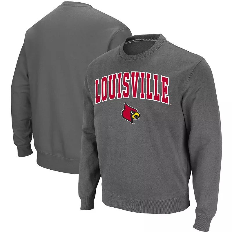 Men's Colosseum Charcoal Louisville Cardinals Arch & Logo Tackle Twill Pullover Sweatshirt,  Product Image