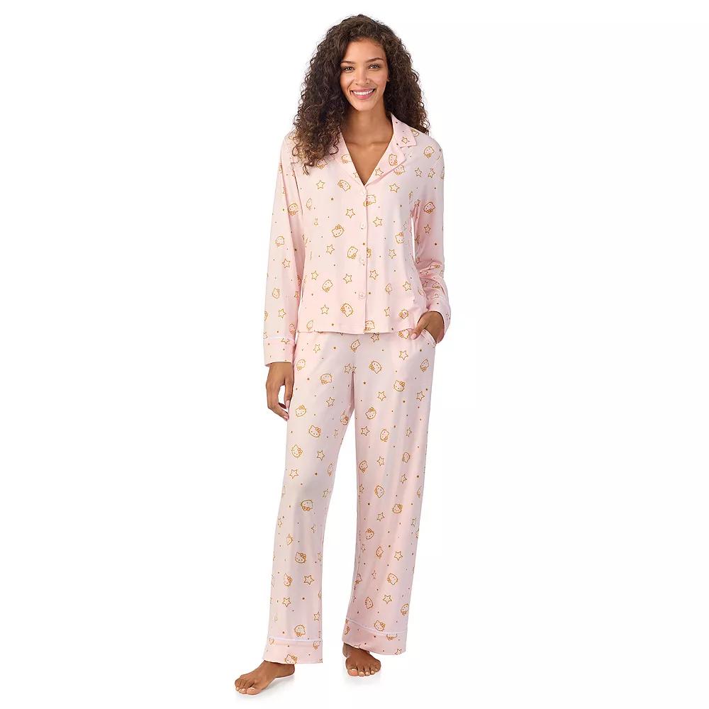 Womens Hello Kitty Long Sleeve Notch Collar Pajama Top & Pajama Bottoms Set, Girls Product Image
