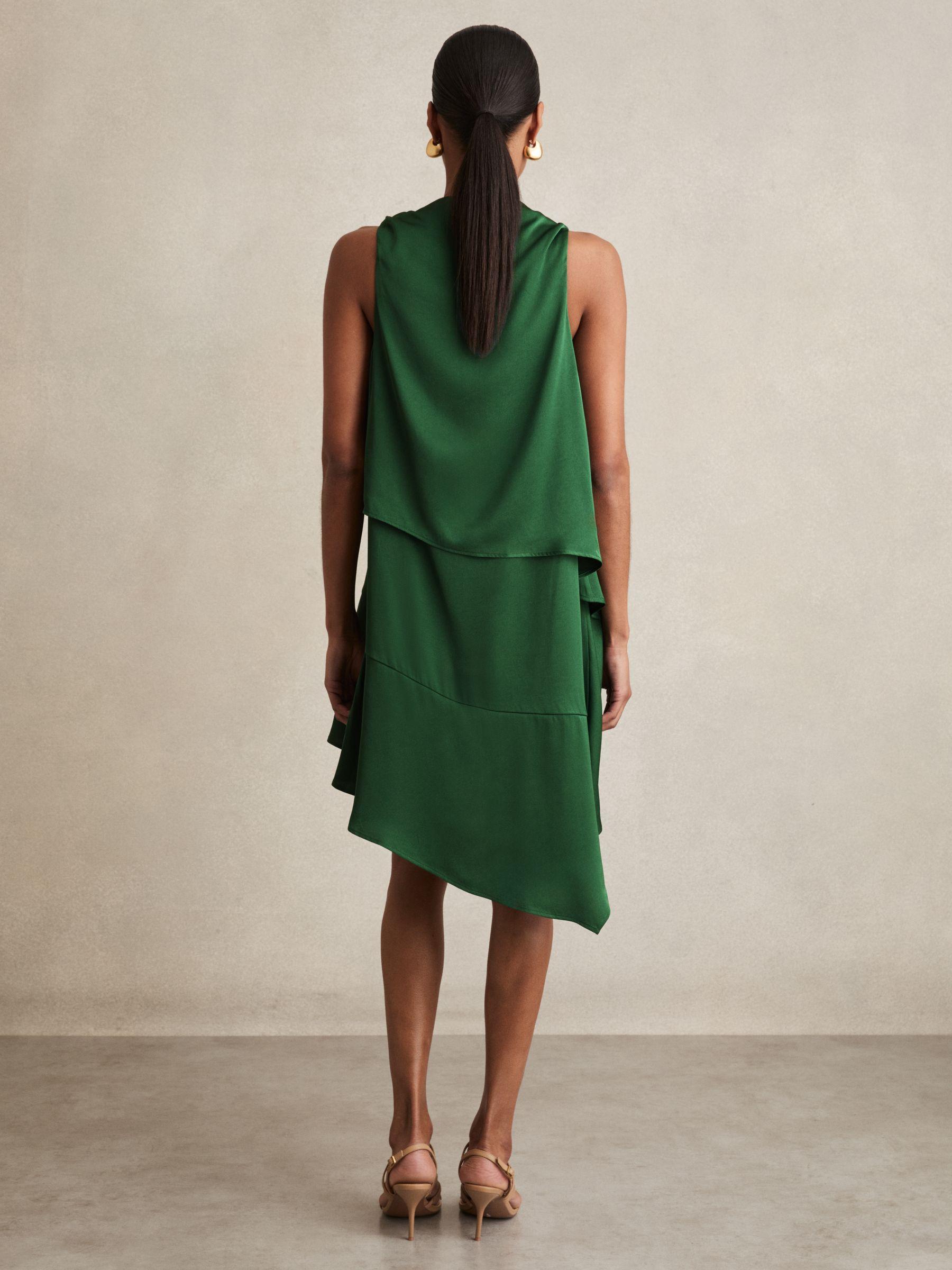 Satin Drape-Neck Layered Dress in Green Product Image