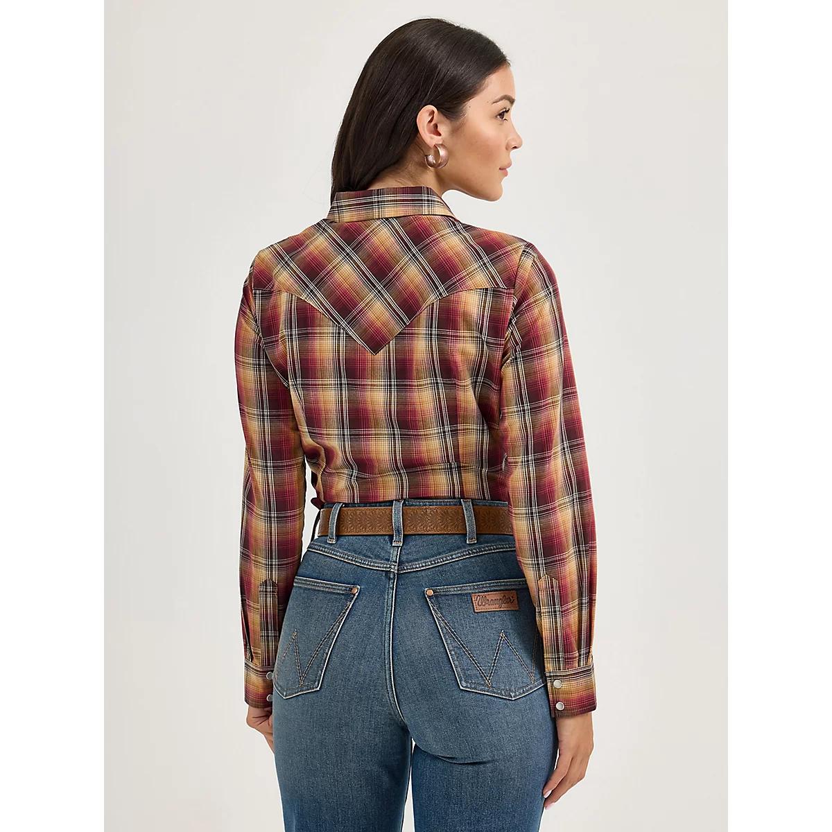 Women's Essential Long Sleeve Plaid Western Snap Top in Harvest Plaid Product Image