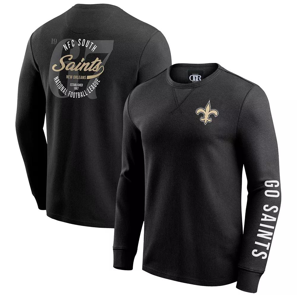 Men's Darius Rucker Collection by Fanatics Black New Orleans Saints Washed Waffle-Knit Long Sleeve T-Shirt,  Product Image