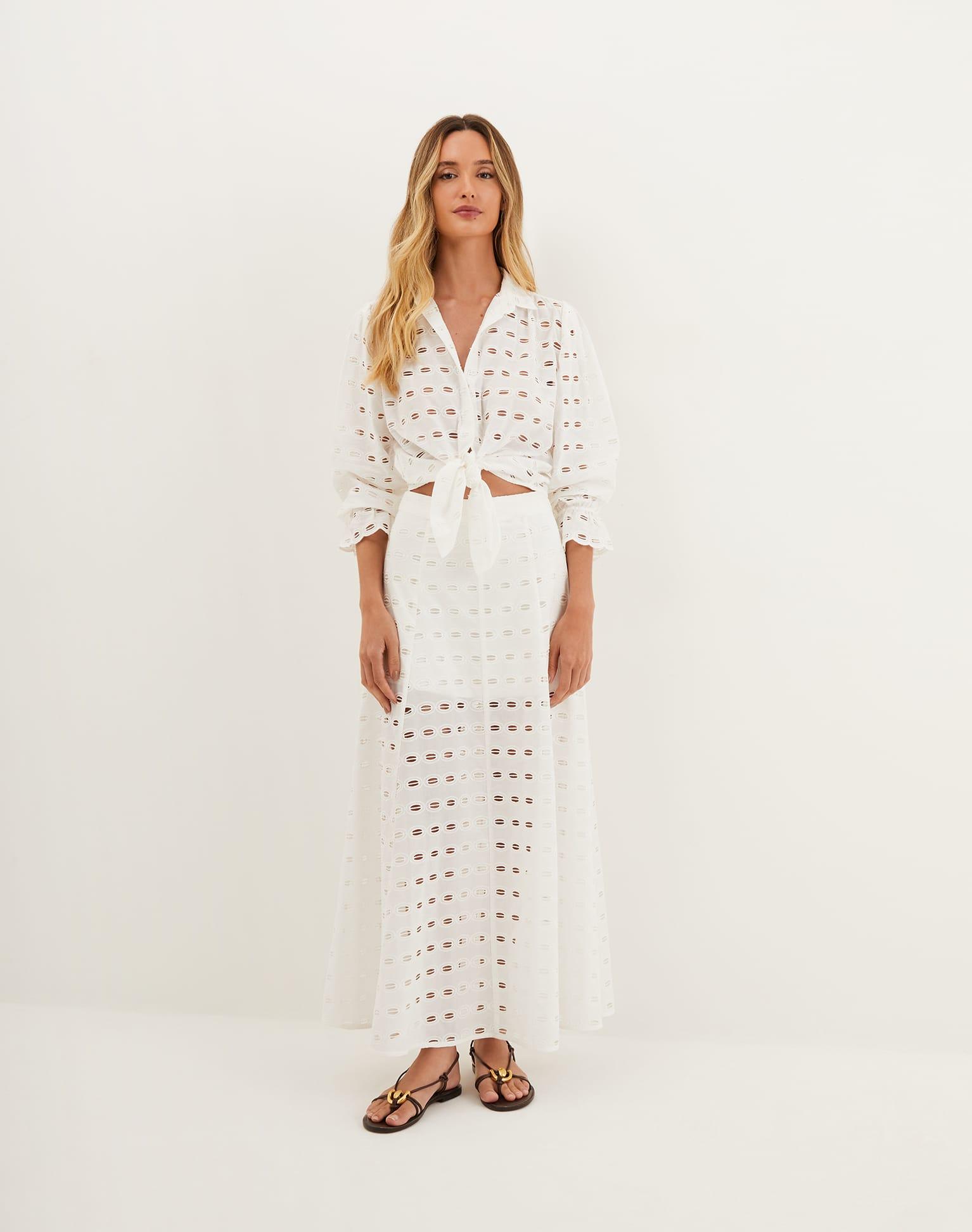 Eyelet Bea Maxi Skirt - Off White Product Image