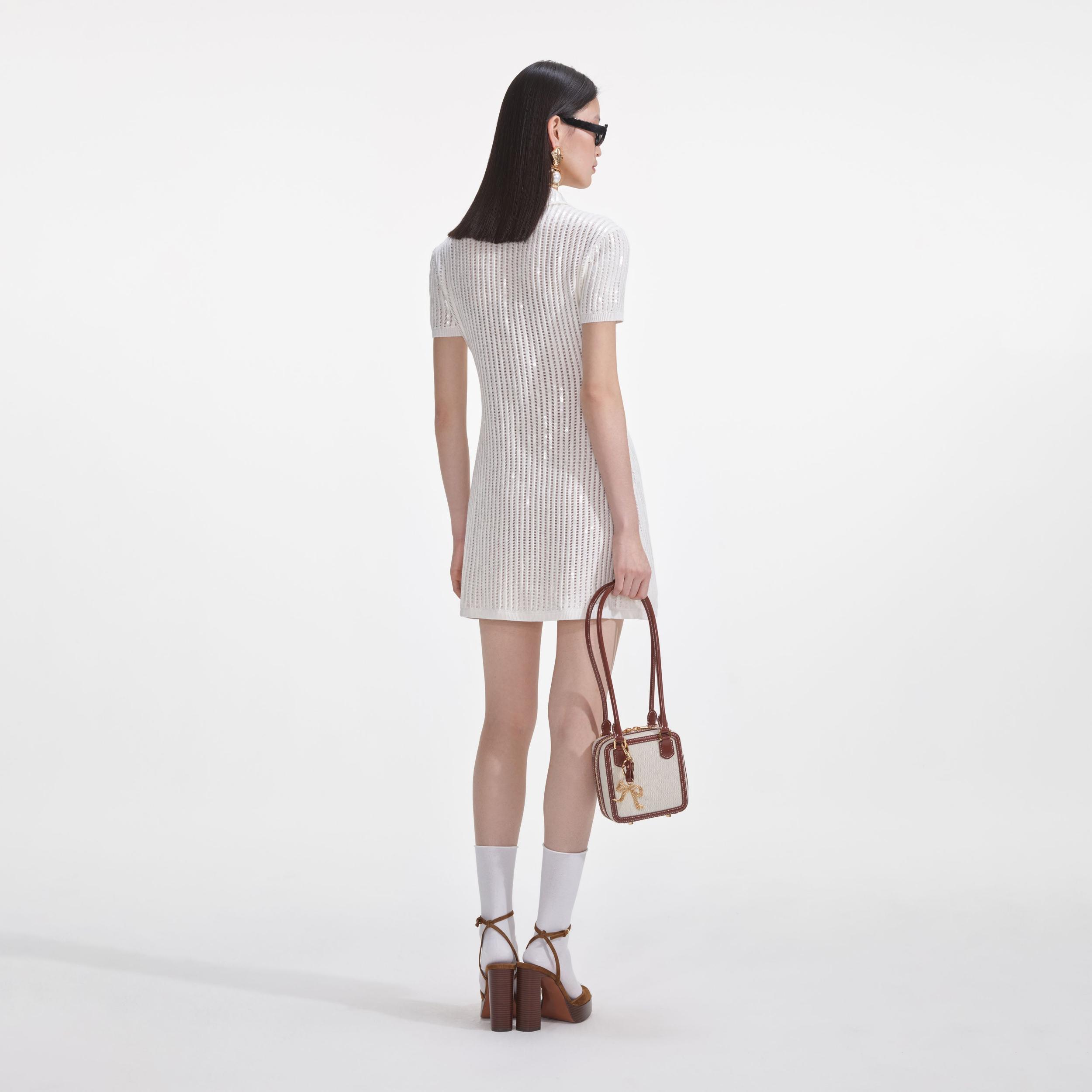 White Sequin Crochet Mini Dress Product Image