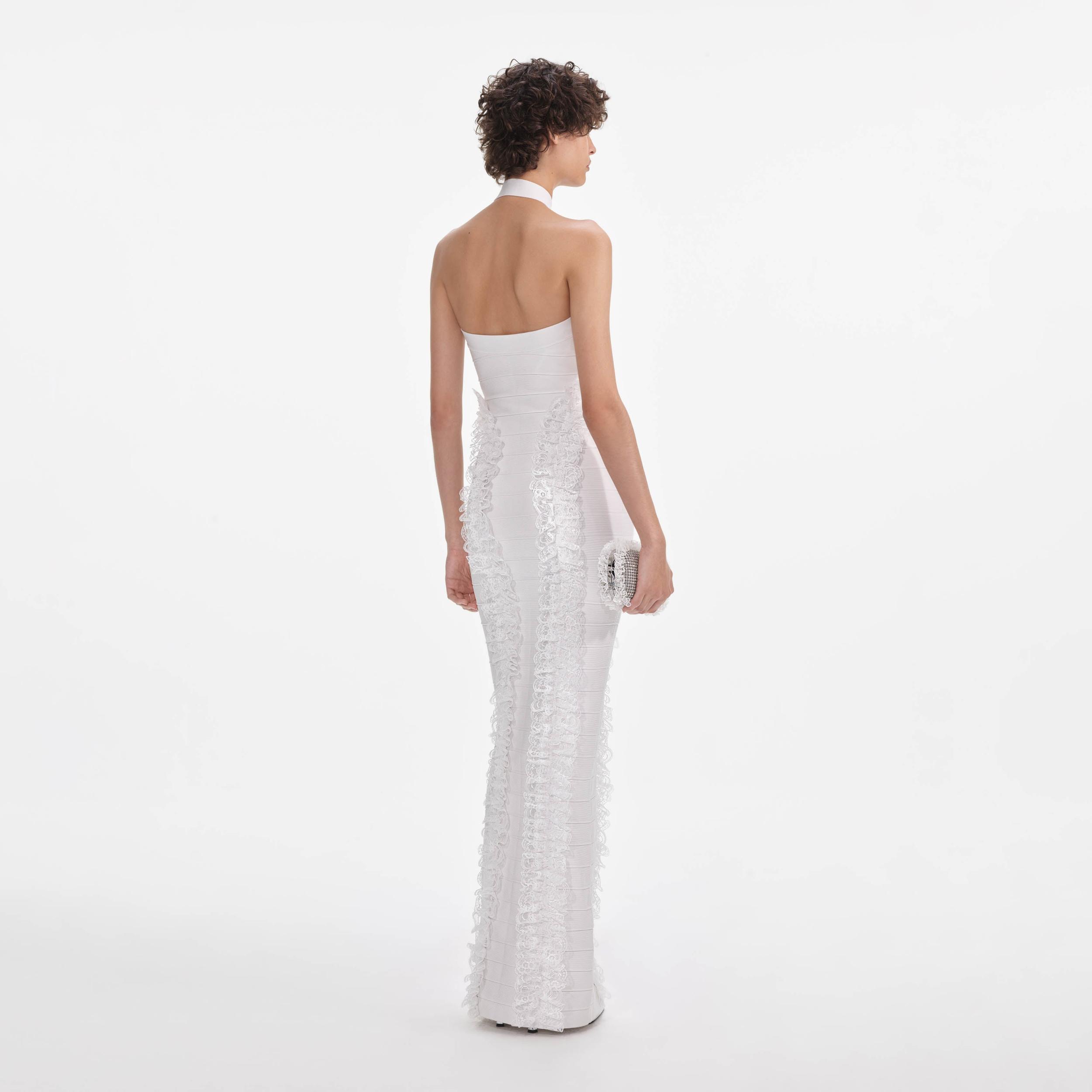 White Knit Zip Ruffle Maxi Dress Product Image