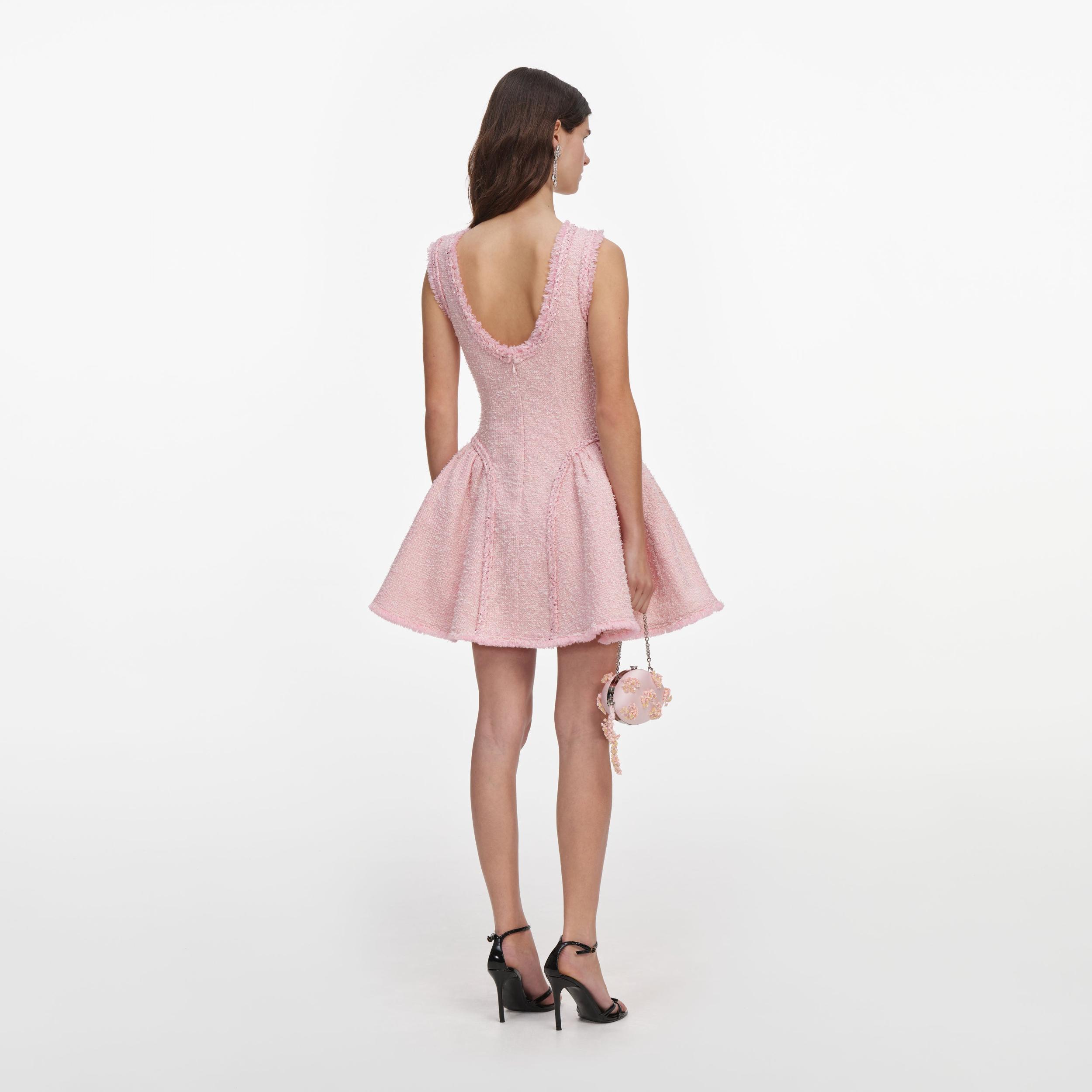 Pink Boucle Sleeveless Mini Dress Product Image