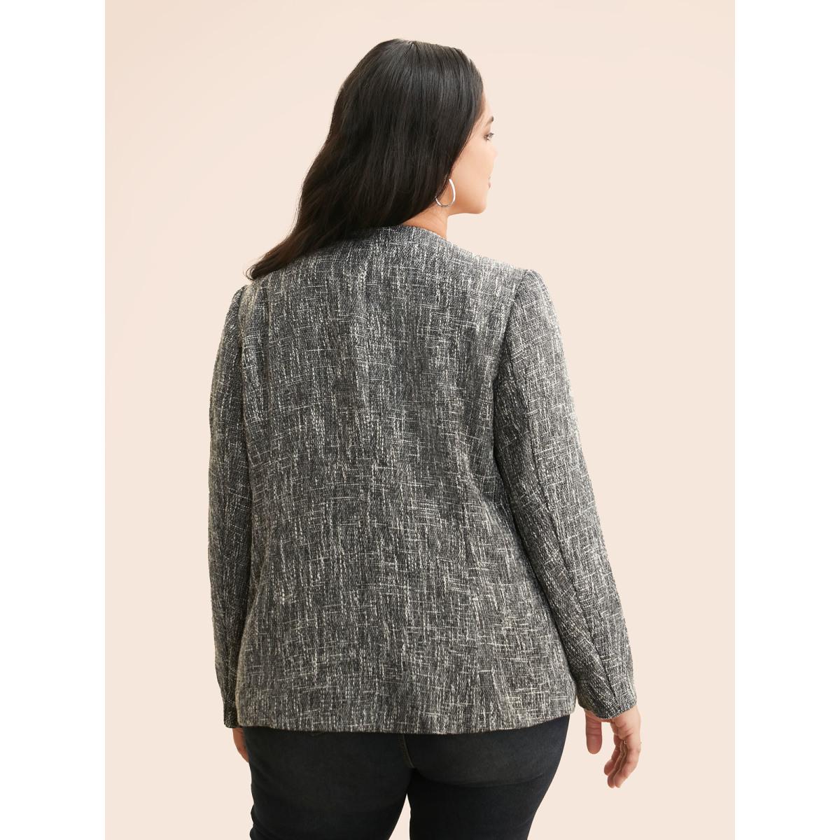 Plus Size Tweed Button Up Flap Pocket Jacket Women Black Button Open pocket with flap Everyday Jackets BloomChic 22-24/3X Product Image