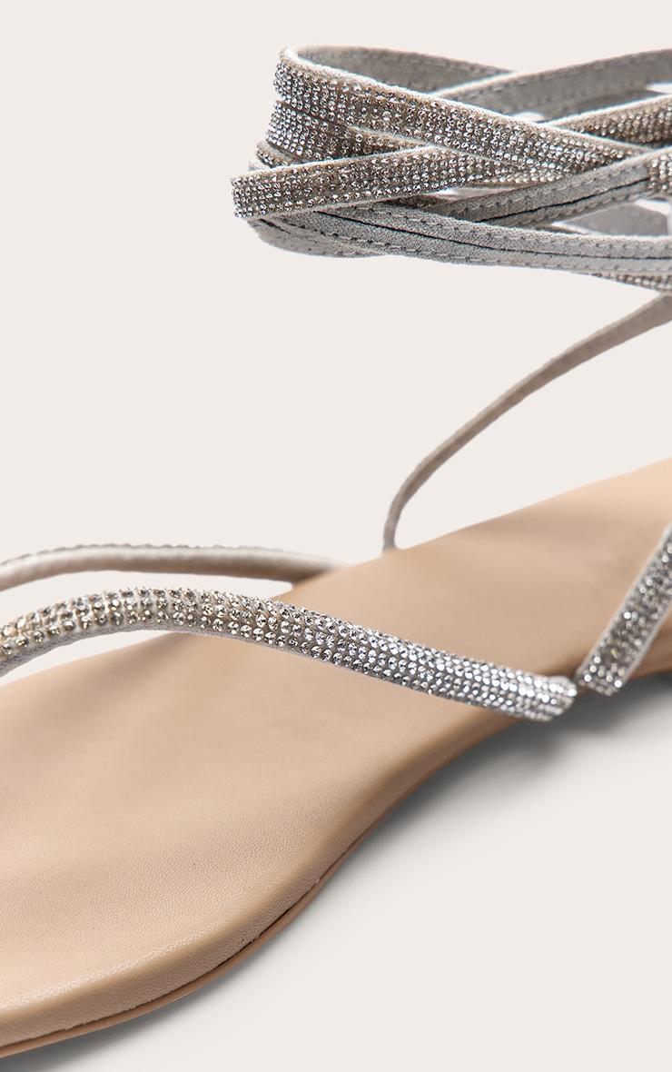 Silver PU Round Toe Diamante Strappy Sandals Product Image