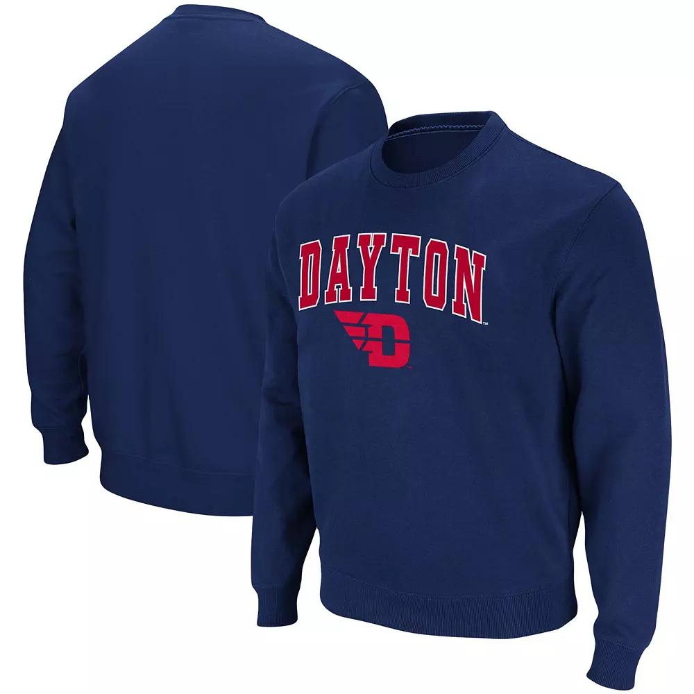 Men's Colosseum Navy Dayton Flyers Arch & Logo Tackle Twill Pullover Sweatshirt,  Product Image