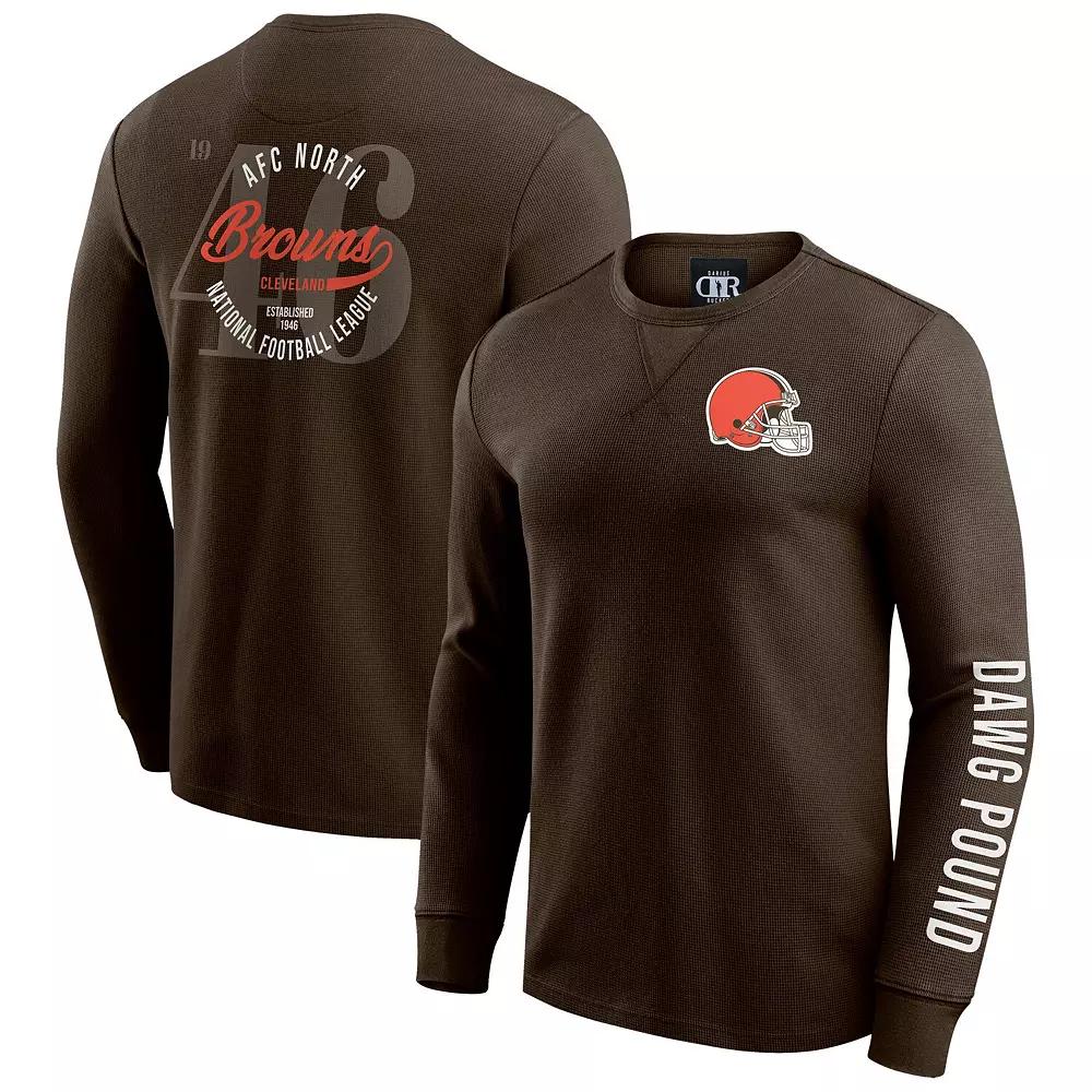 Men's Darius Rucker Collection by Fanatics Brown Cleveland Browns Washed Waffle-Knit Long Sleeve T-Shirt,  Product Image