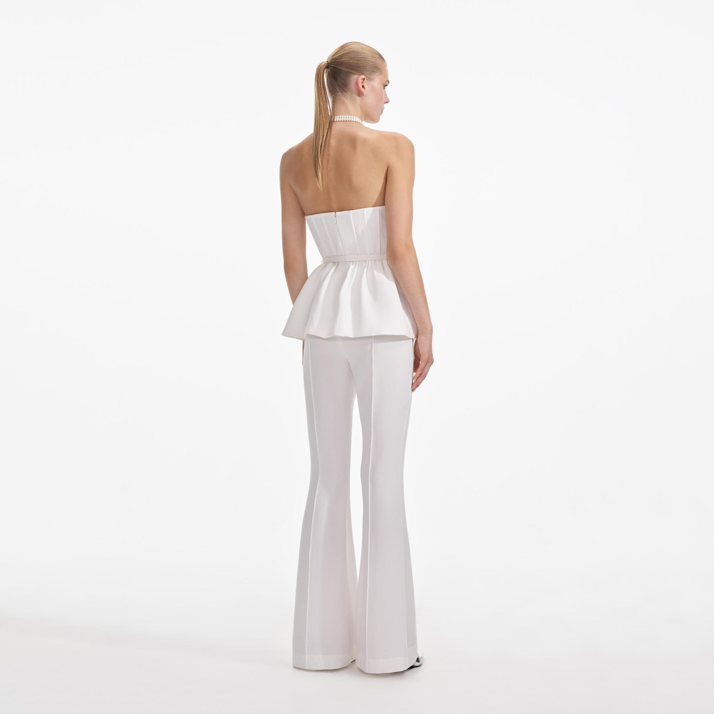 White Stretch Crepe Jumpsuit Product Image