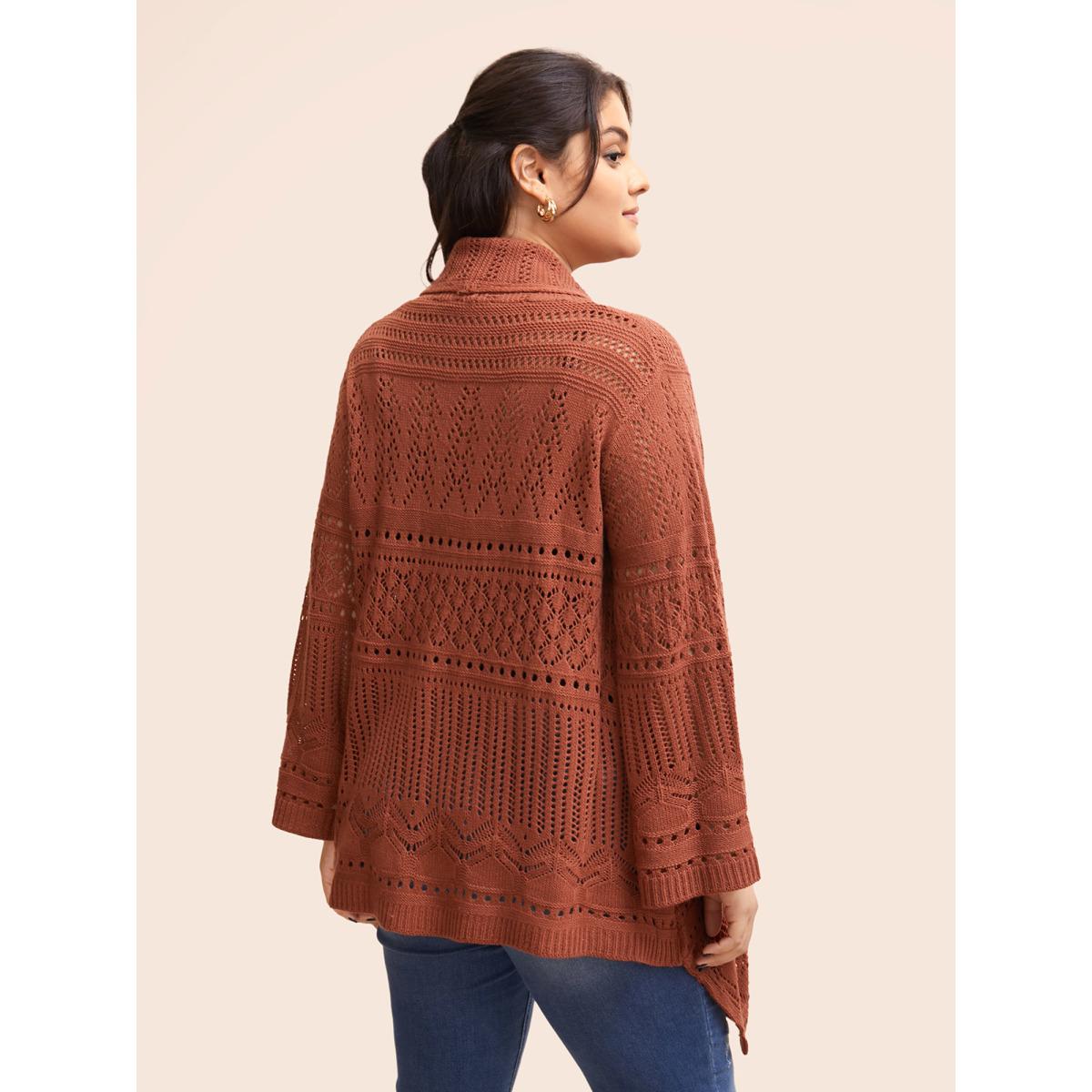 Plus Size Texture Cut Out Bell Sleeve Cardigan Rust Women Resort Loose Long Sleeve Vacation Cardigans BloomChic 12/L Product Image