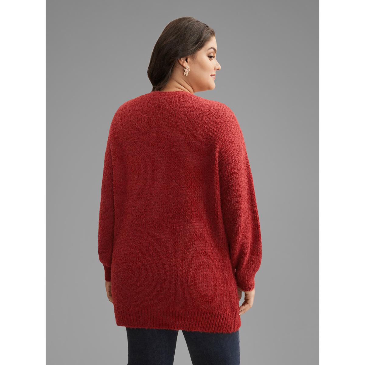 Plus Size Mink-Hair Feel Pockets Open Front Cardigan Scarlet Women Casual Loose Long Sleeve Everyday Cardigans BloomChic 14-16/1X Product Image