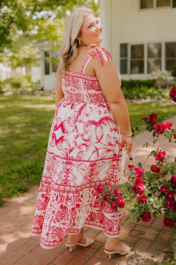 French Riviera Floral Midi Dress in Hot Pink Curves Product Image