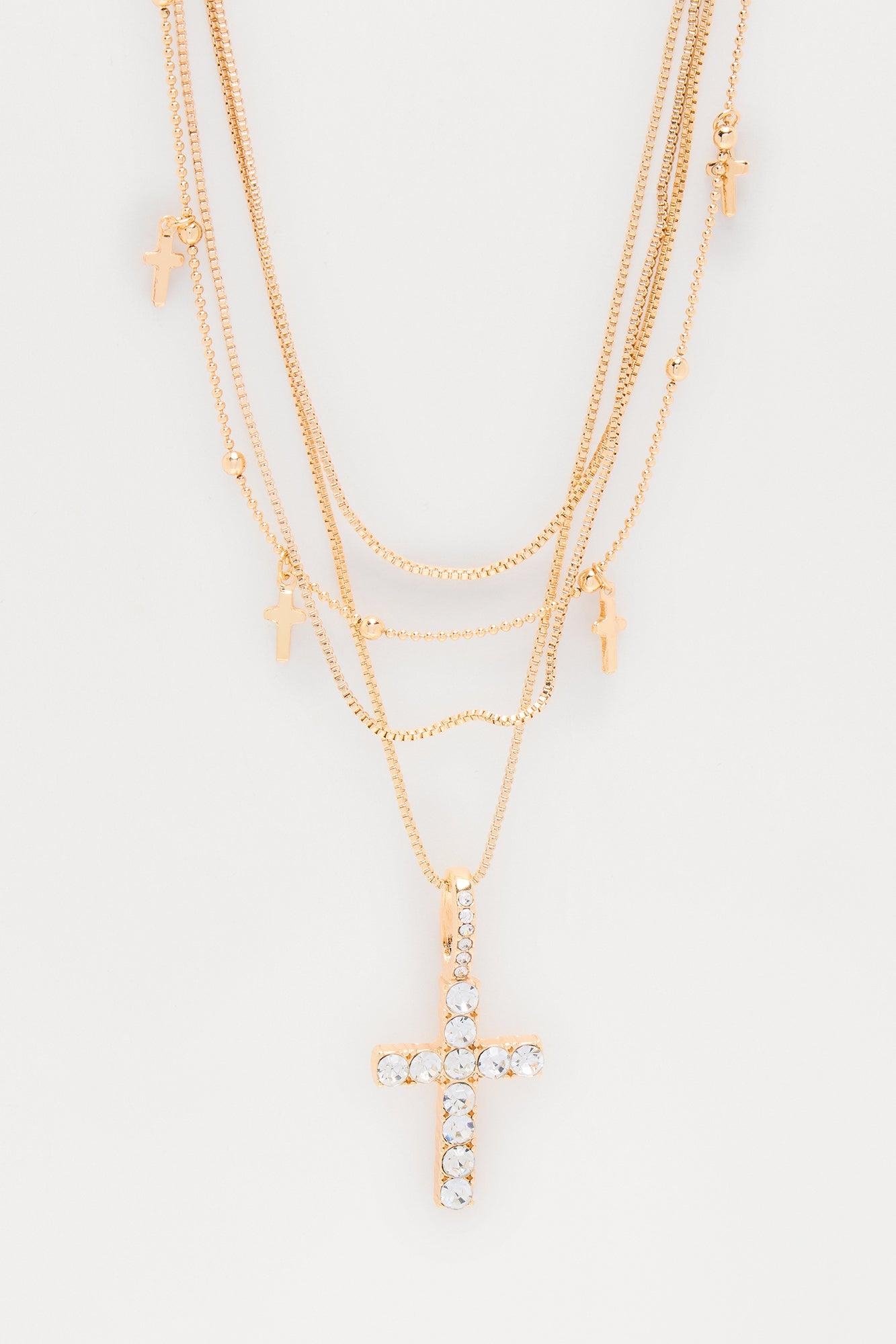 Eva Cross Layered Necklace - Gold Female Product Image