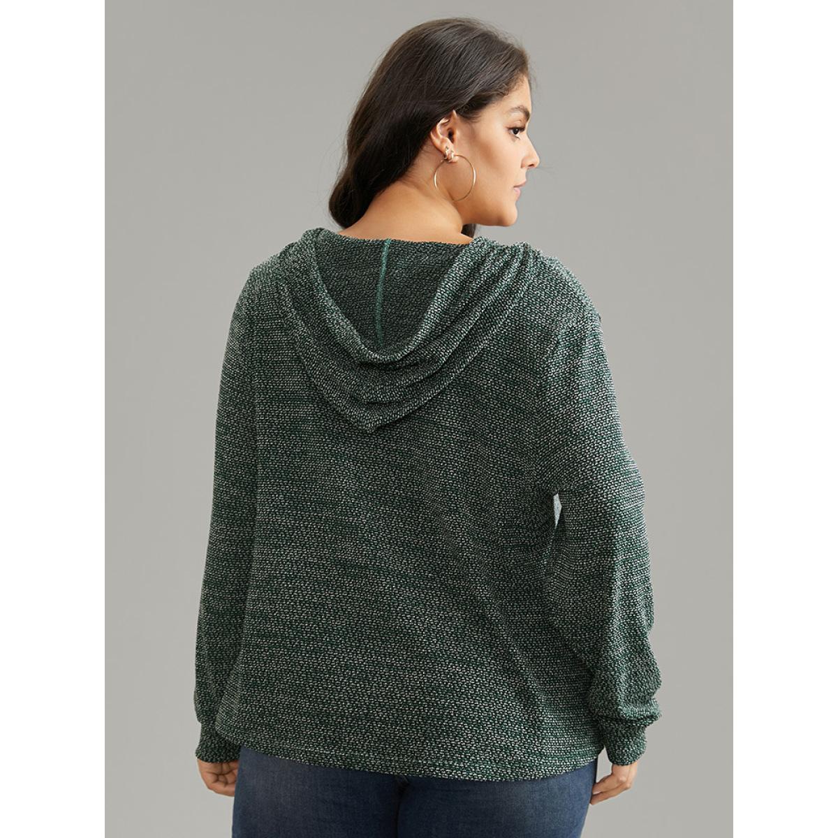 Plus Size Textured Kangaroo Pocket Hooded Sweatshirt Women Green Casual Texture Hooded Everyday Sweatshirts BloomChic 28/5X Product Image