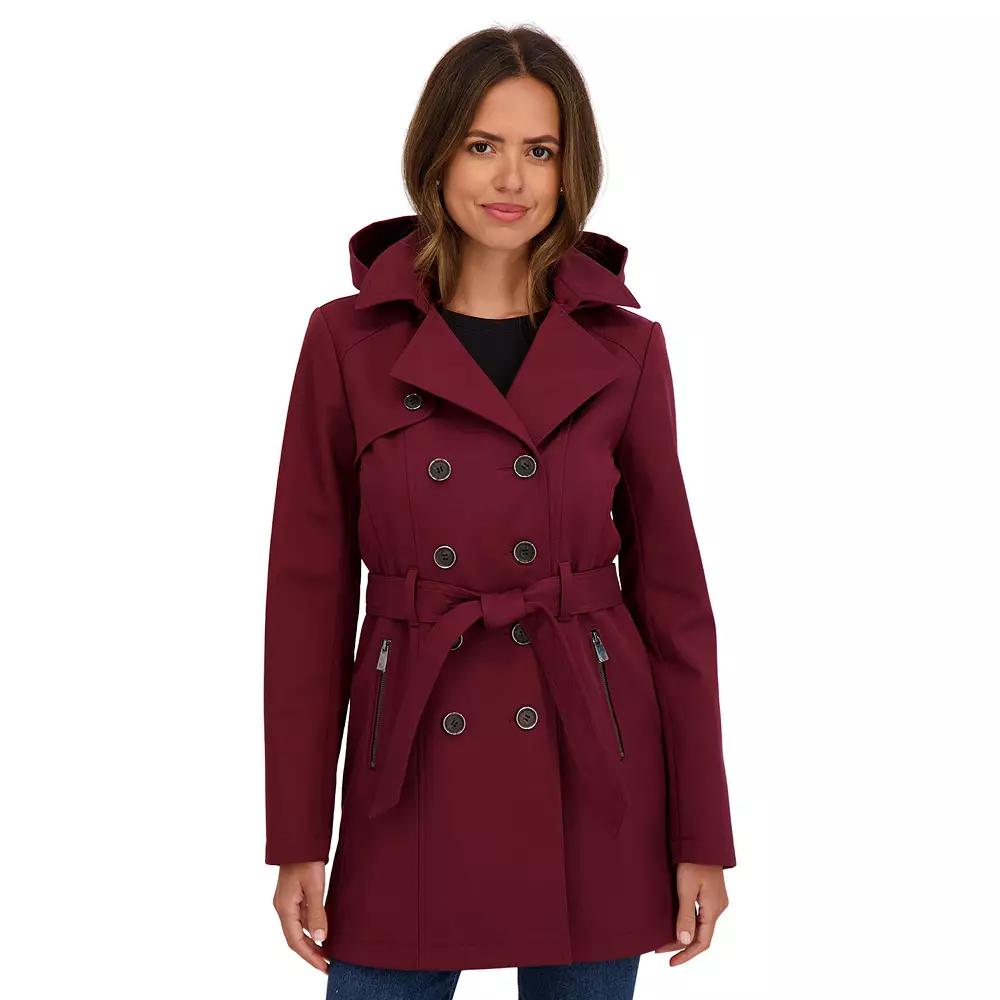 Women's Sebby Collection Double Breasted Softshell Trench Coat,  Product Image
