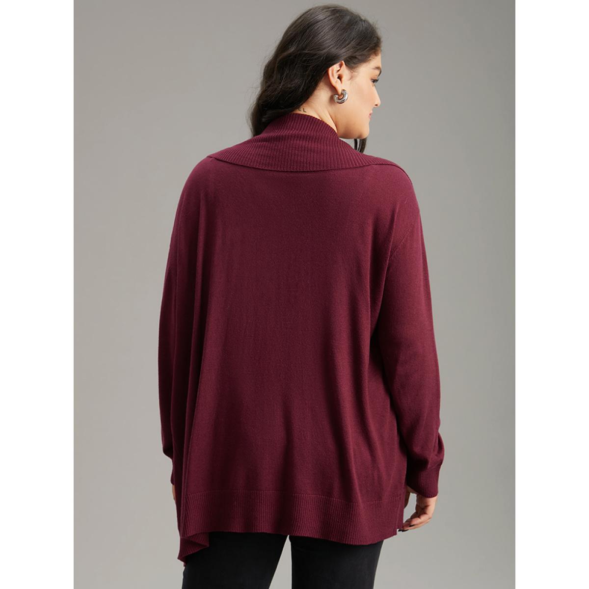 Plus Size Supersoft Essentials Plain Texture Arc Hem Cardigan Burgundy Women Casual Loose Long Sleeve Everyday Cardigans BloomChic 12/L Product Image