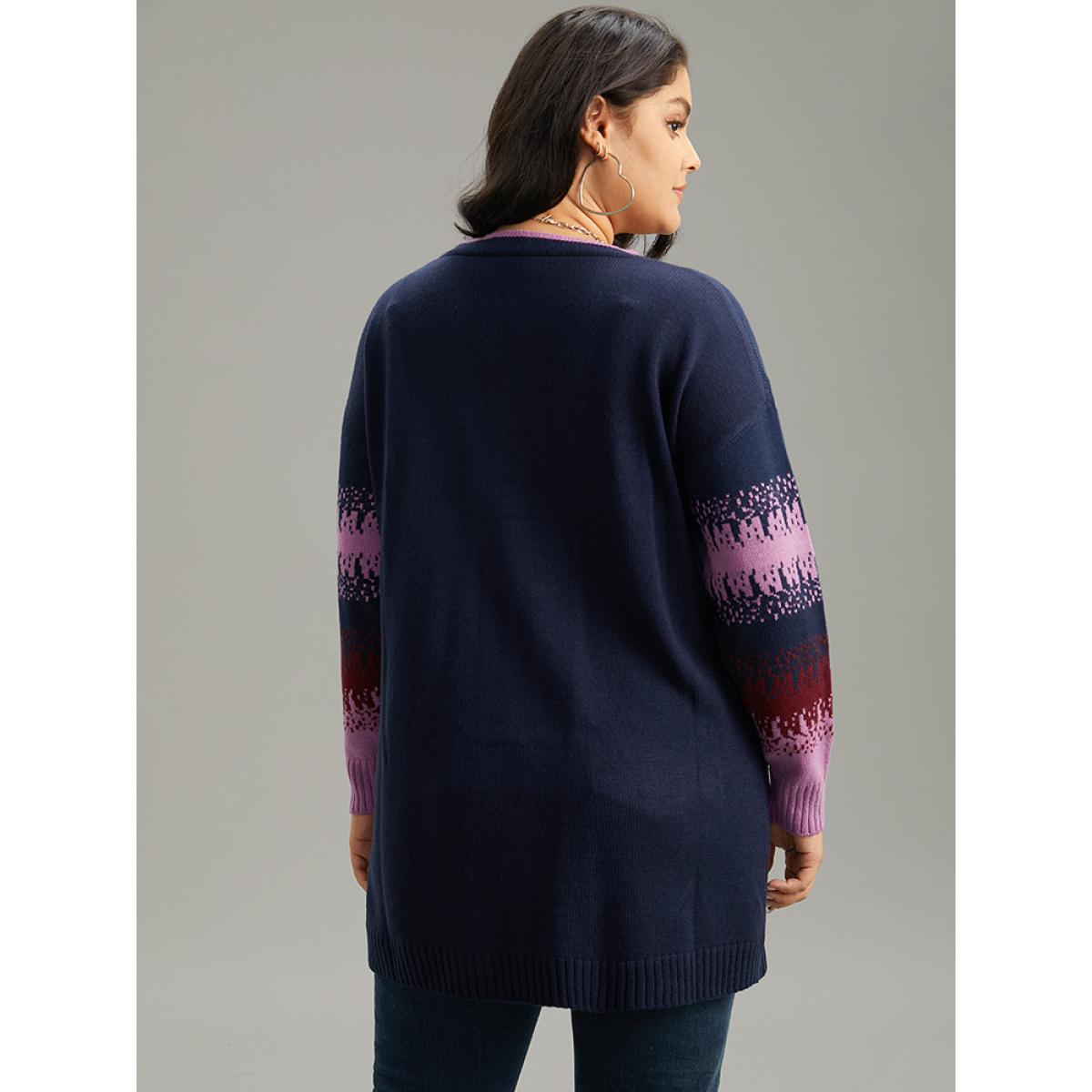 Plus Size Contrast Heather Pocket Open Front Cardigan Midnight Women Casual Loose Long Sleeve Everyday Cardigans BloomChic 12/L Product Image