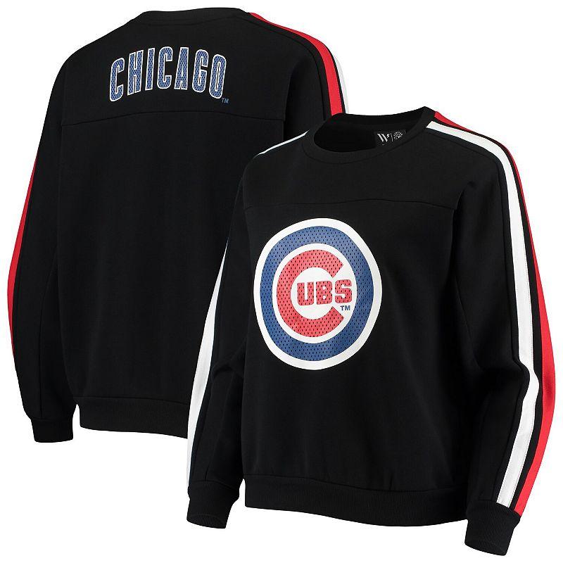 Women's The Wild Collective Black Chicago Cubs Perforated Logo Pullover Sweatshirt, Size: Medium Product Image
