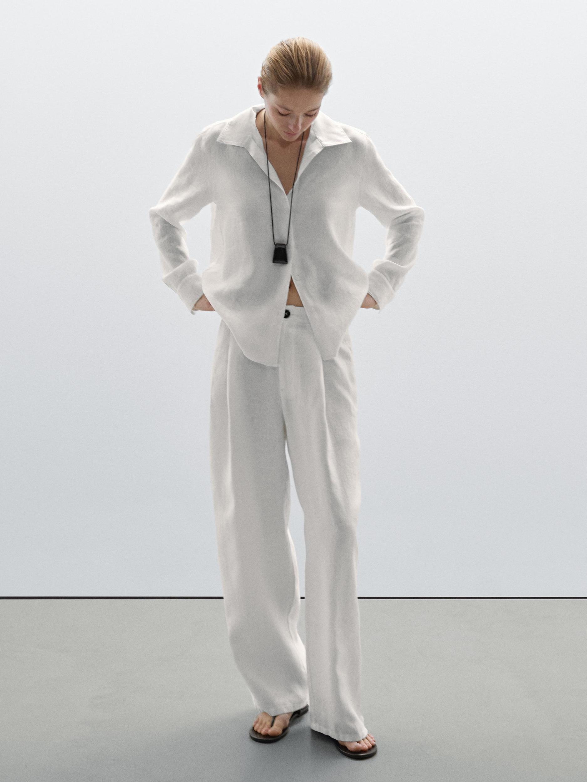 100% linen wide-leg mid-rise trousers Product Image