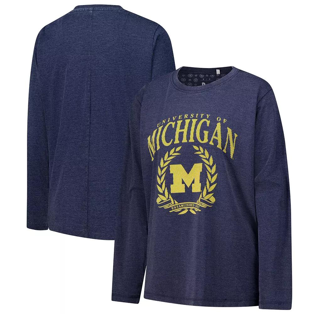 Womens Pressbox Michigan Wolverines Chandler Olive Leaf Arch Long Sleeve T-Shirt Blue Product Image