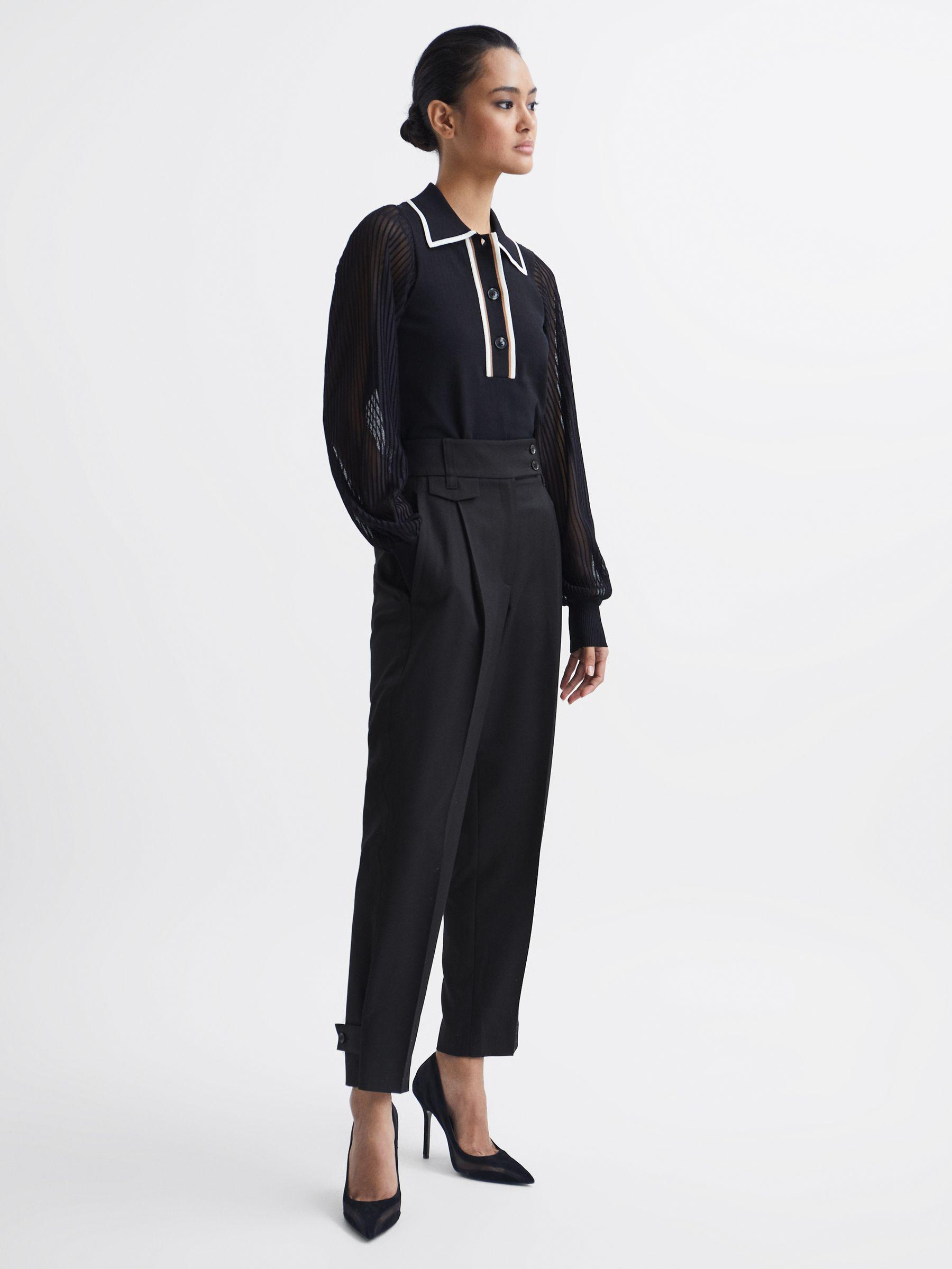 High Rise Cropped Tapered Trousers in Black Product Image