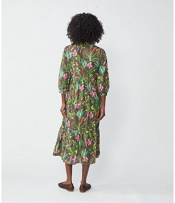 J.McLaughlin Tybee Floral Print Point Collar 3/4 Sleeve Midi Dress Product Image