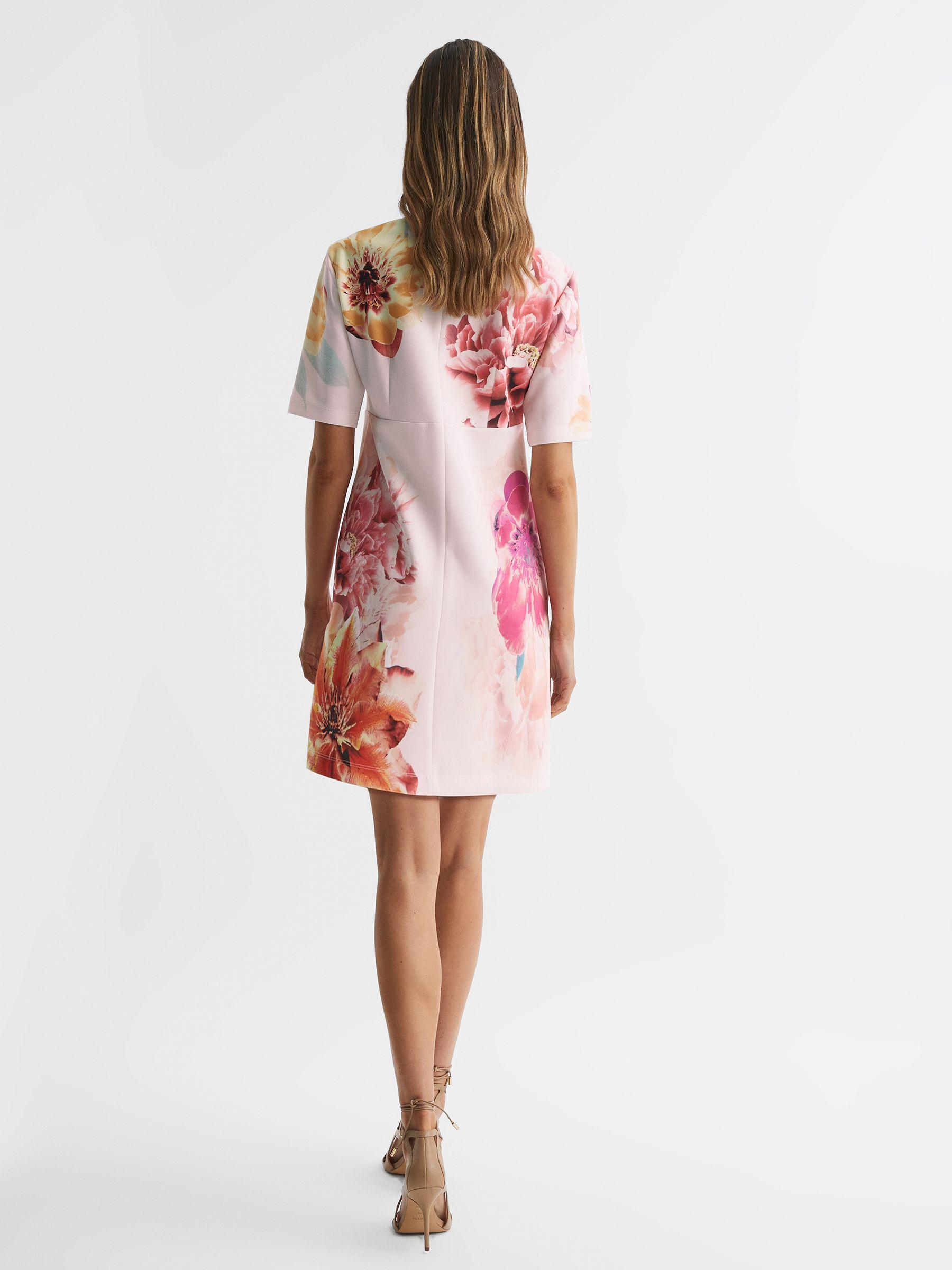 Floral Printed Mini Shift Dress in Pink Product Image