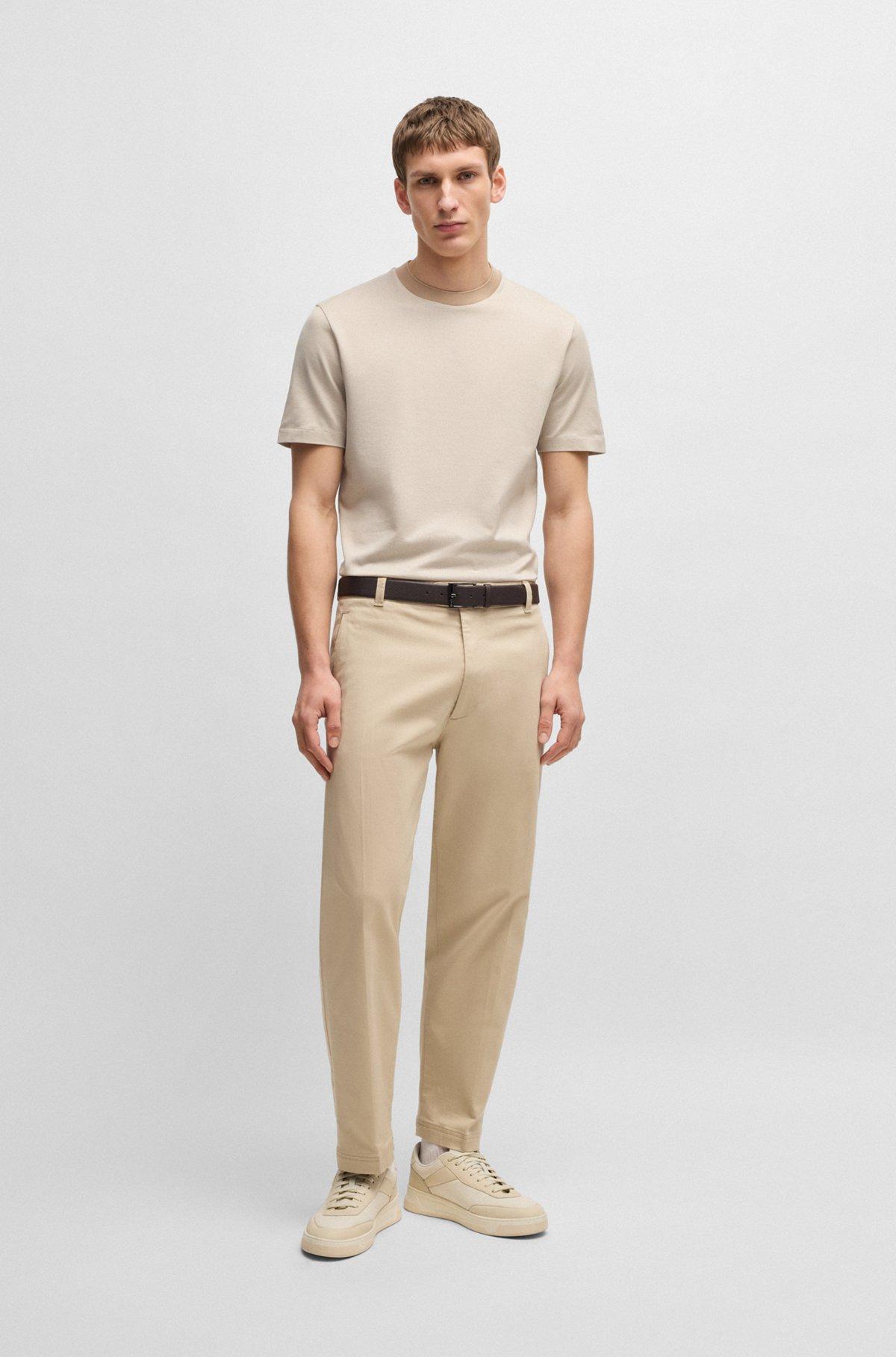 BOSS - Mercerized-cotton T-shirt with micro pattern - Light Beige Product Image