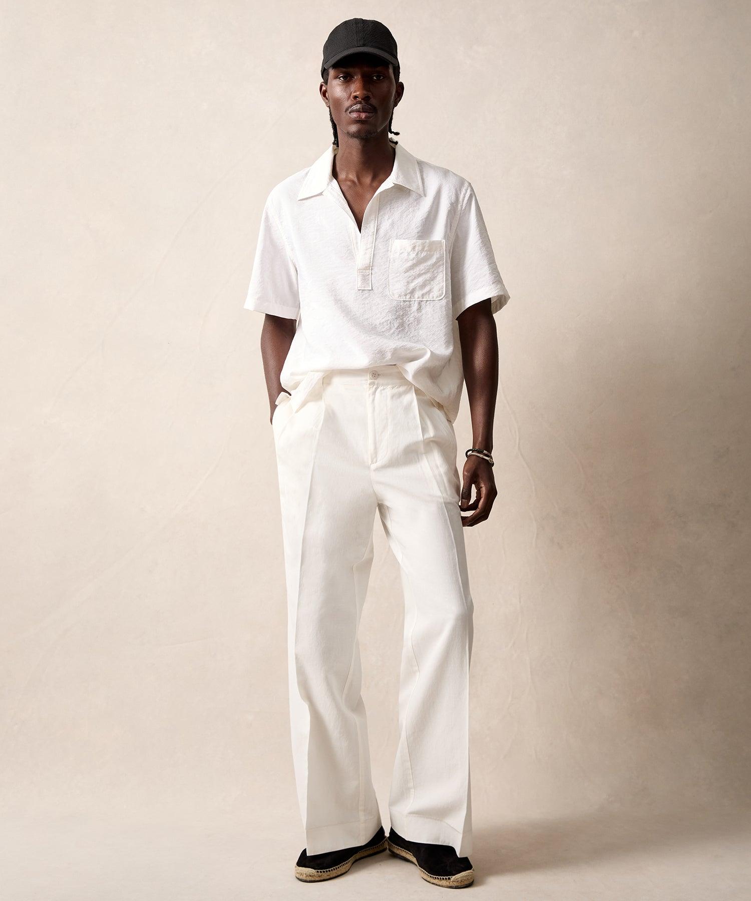 Italian Silk Popover Leisure Shirt in White Product Image