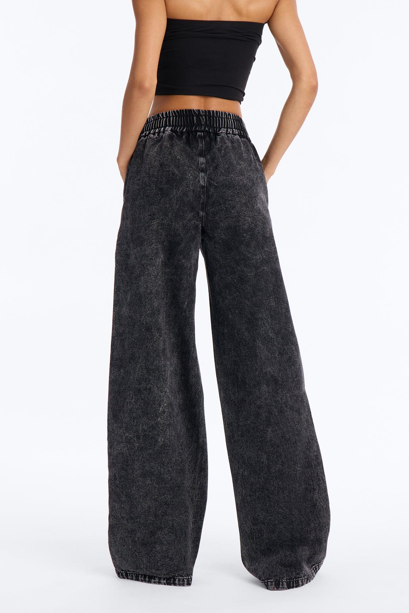 Do Not Disturb Pull On Wide Leg Jeans - Black Wash Female Product Image