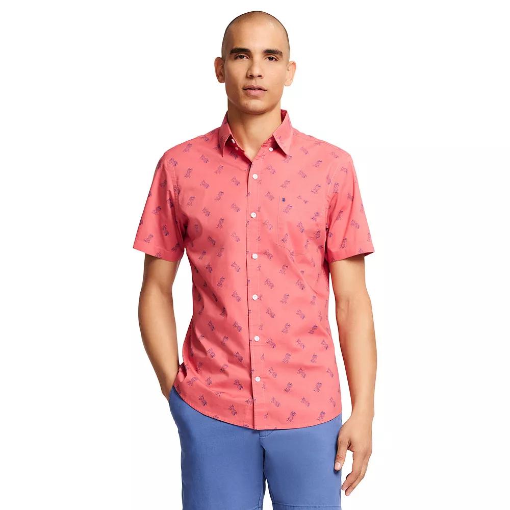 Men's IZOD Classic Breeze Printed Short Sleeve Button-Down Shirt, Size: Large, Rapture Pink Product Image