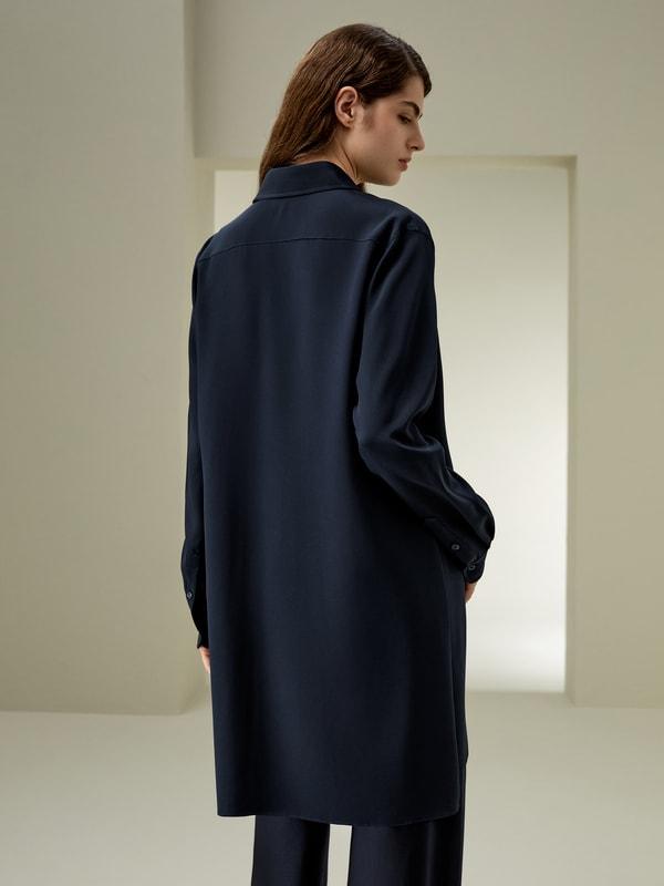 LILYSILK Shirt for Women Silk - Midnight Blue Mulberry Silk - Organic Long Sleeve Tops XS Product Image