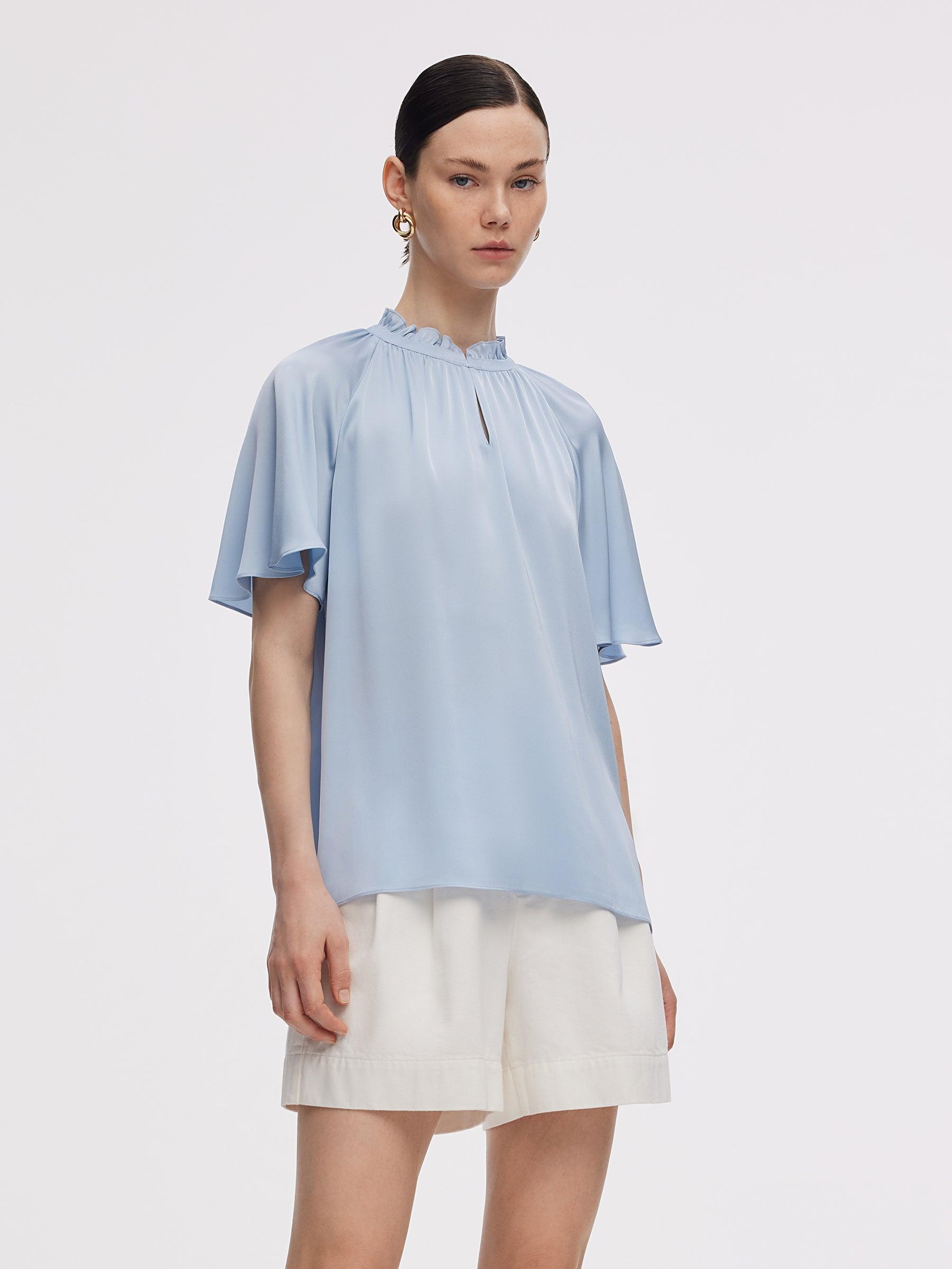 22MM Mulberry Silk Women Ruffle Sleeve Blouse Product Image