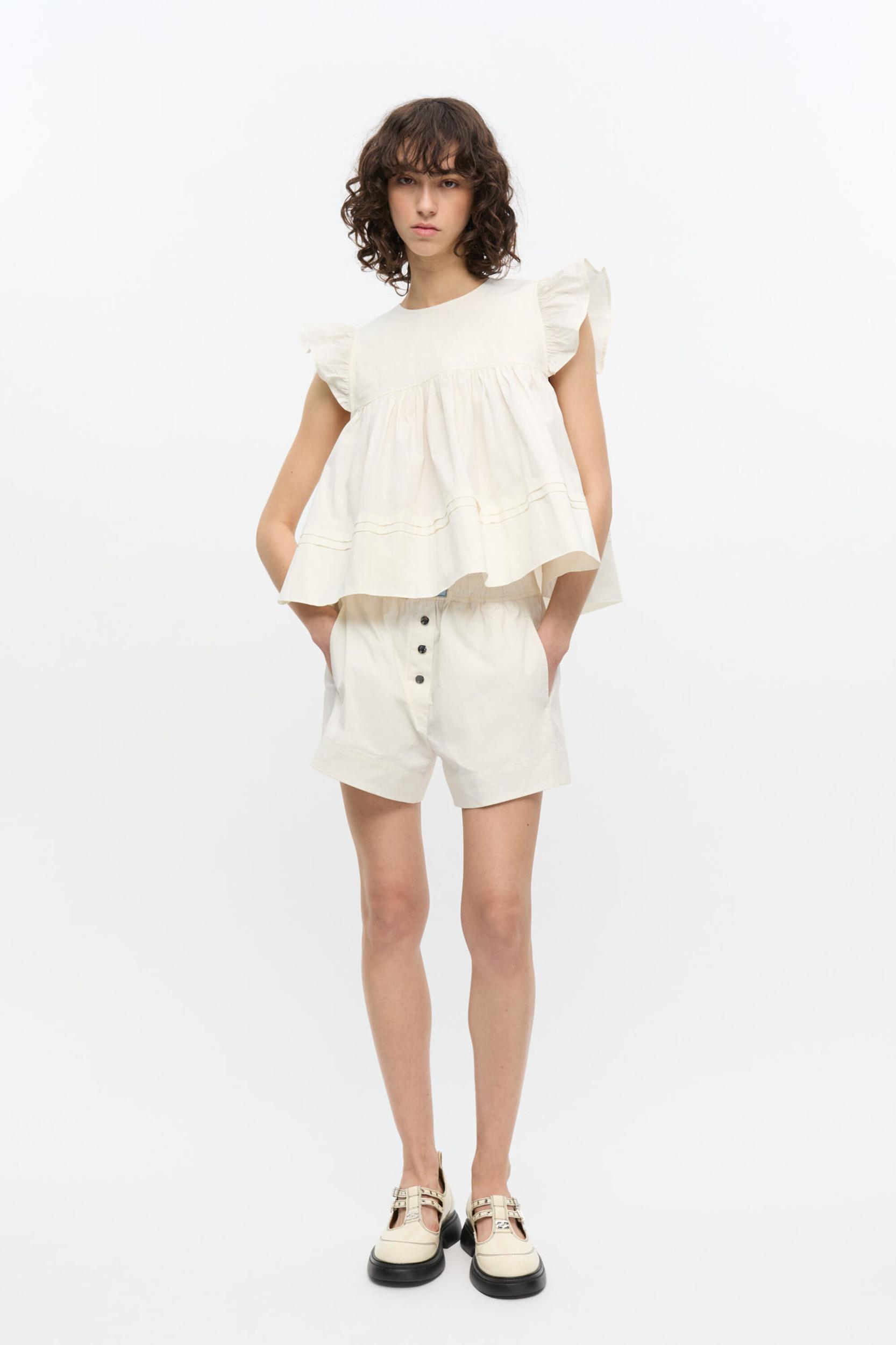 White Cotton Shorts Product Image