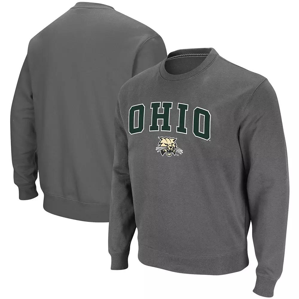 Men's Colosseum Charcoal Ohio Bobcats Arch & Logo Tackle Twill Pullover Sweatshirt,  Product Image