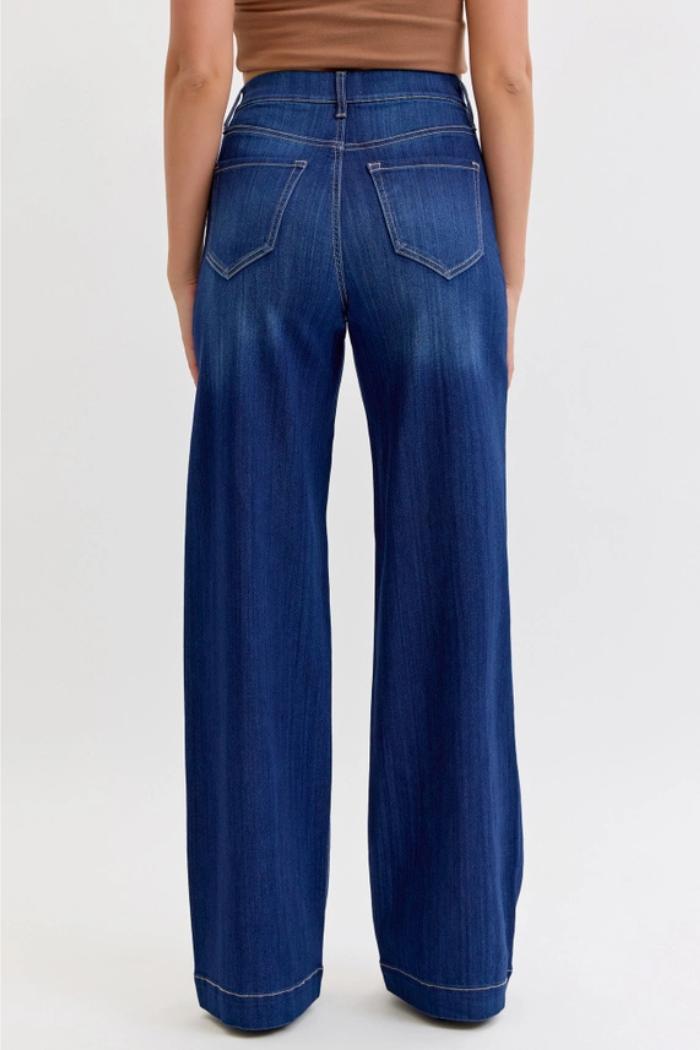 Comfort Dark High Rise Pull-On Wide Leg Denim Product Image