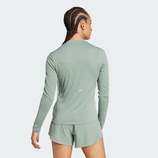 adidas Ultimate Running Reflective Long Sleeve Tee Silver Green L Womens Product Image