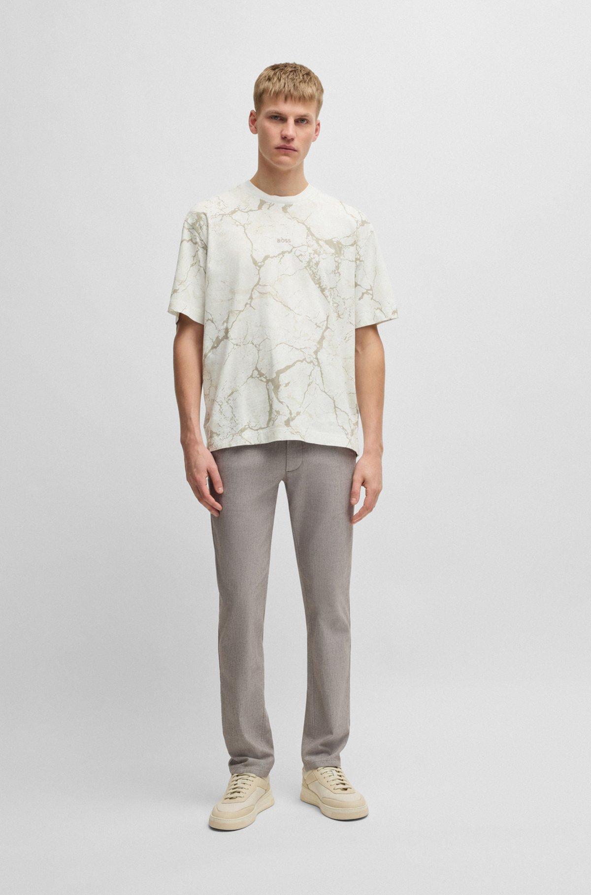 BOSS - Cotton-jersey T-shirt with all-over print - Light Beige Product Image
