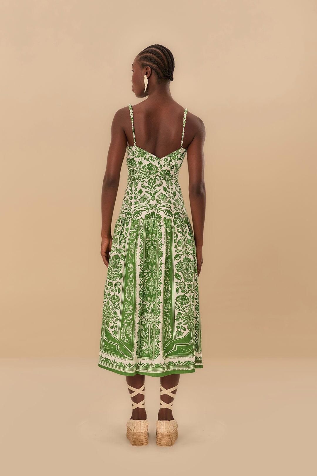 Green Delicate Tapestry Euroflax™ Premium Linen Midi Dress Product Image