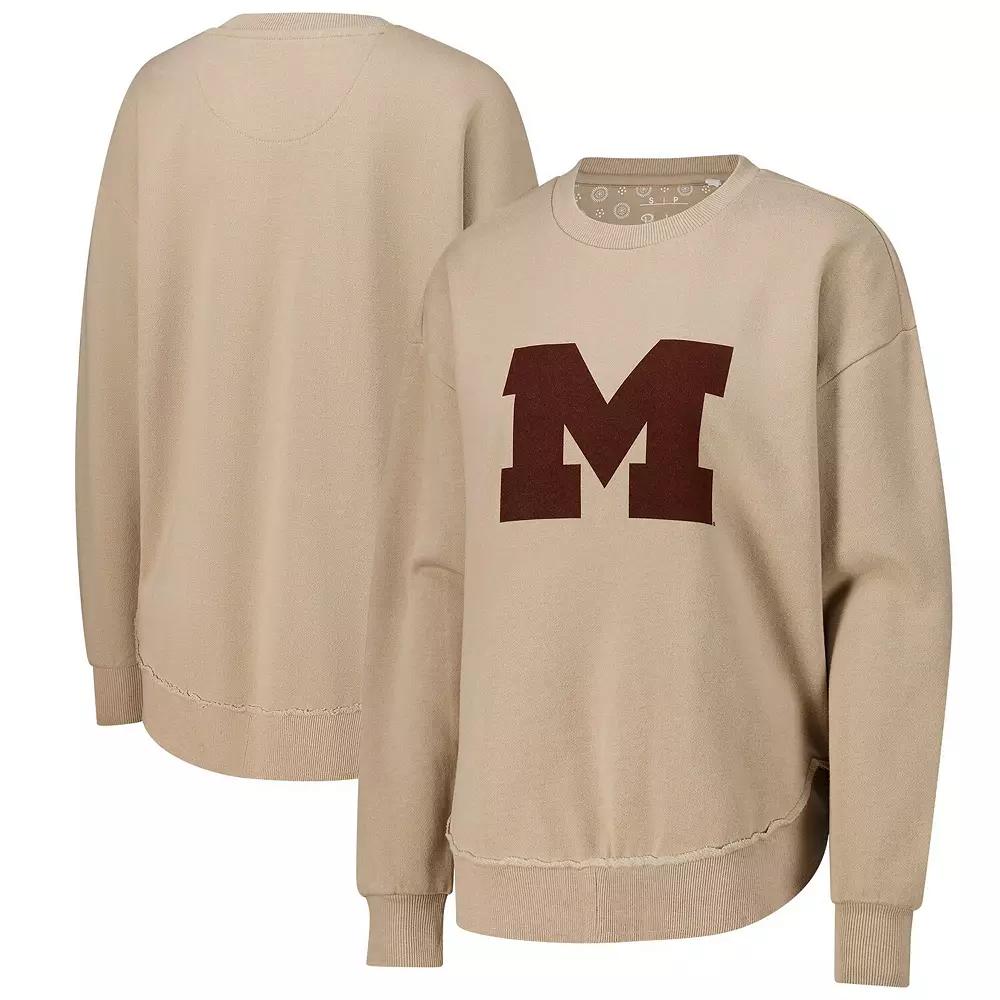 Women's Pressbox Tan Michigan Wolverines Poncho Fleece Pullover Sweatshirt,  Product Image