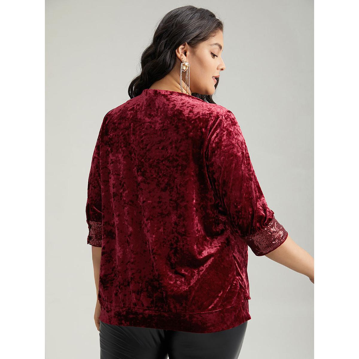 Plus Size Scarlet Cowl Neck 2-In-1 Sequin Patchwork Blouse Women Party&Cocktail Elbow-length sleeve Cowl Neck Party Blouses BloomChic 26/4X Product Image