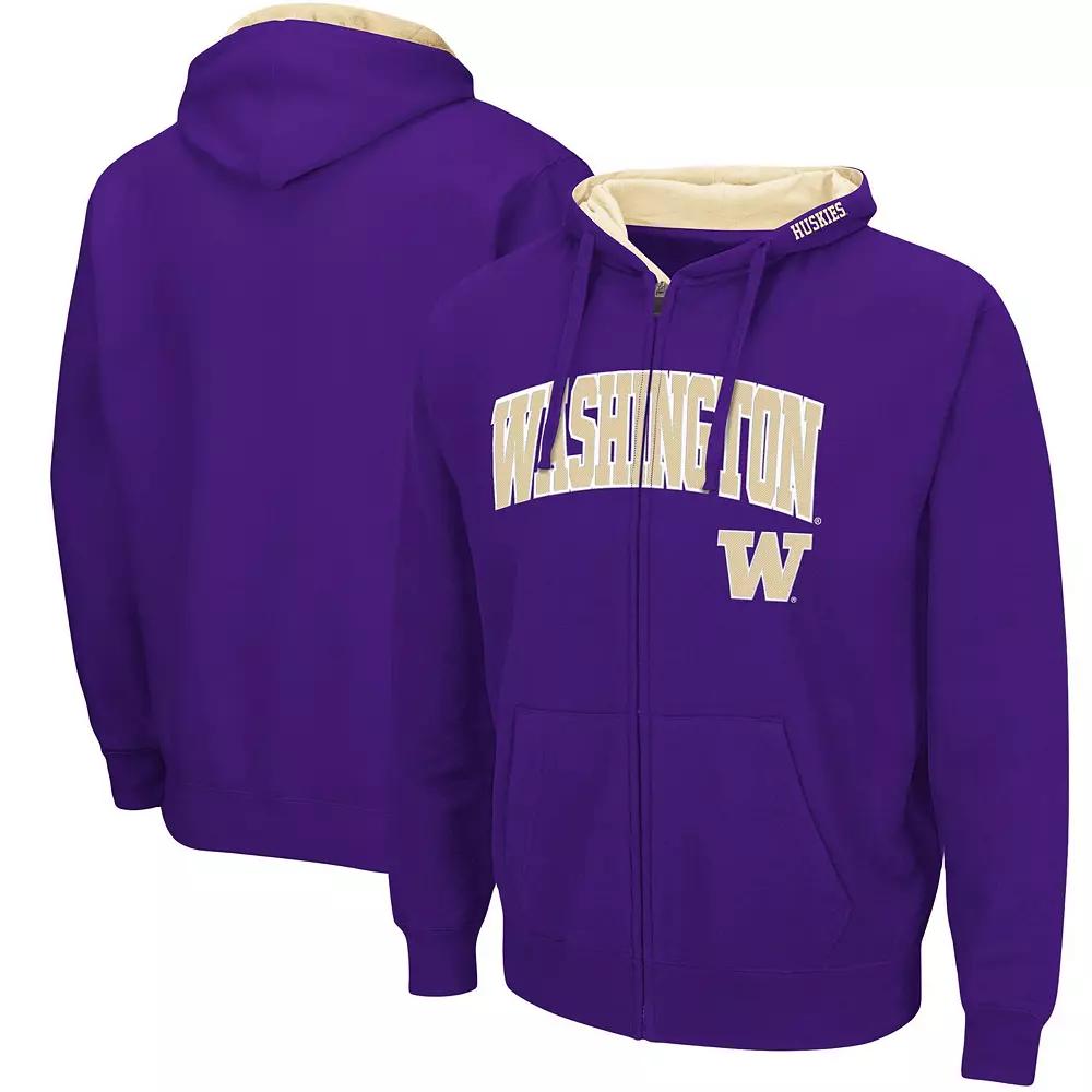 Men's Colosseum Purple Washington Huskies Arch & Logo 3.0 Full-Zip Hoodie, Size: Medium Product Image