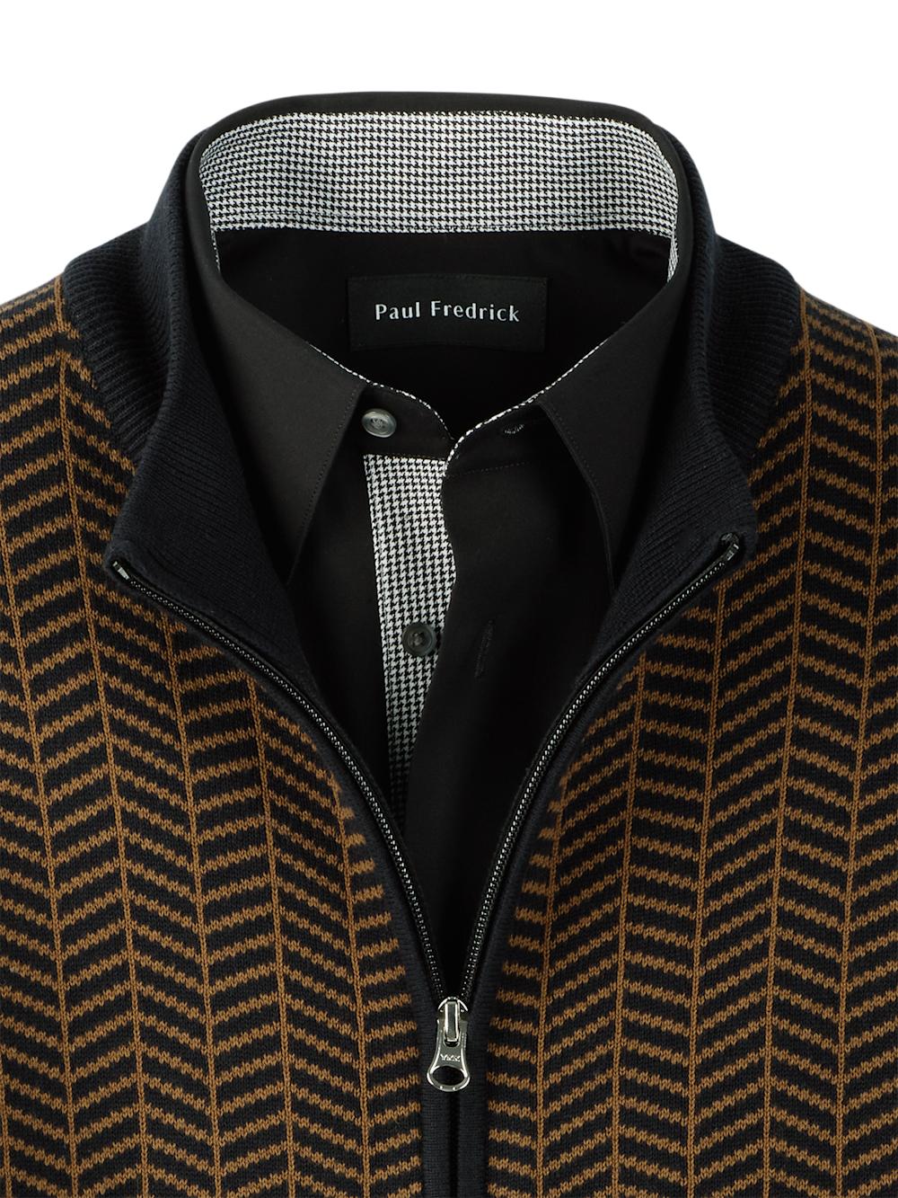 Cotton Full Zip Mock Neck Vest - Brown/black Product Image