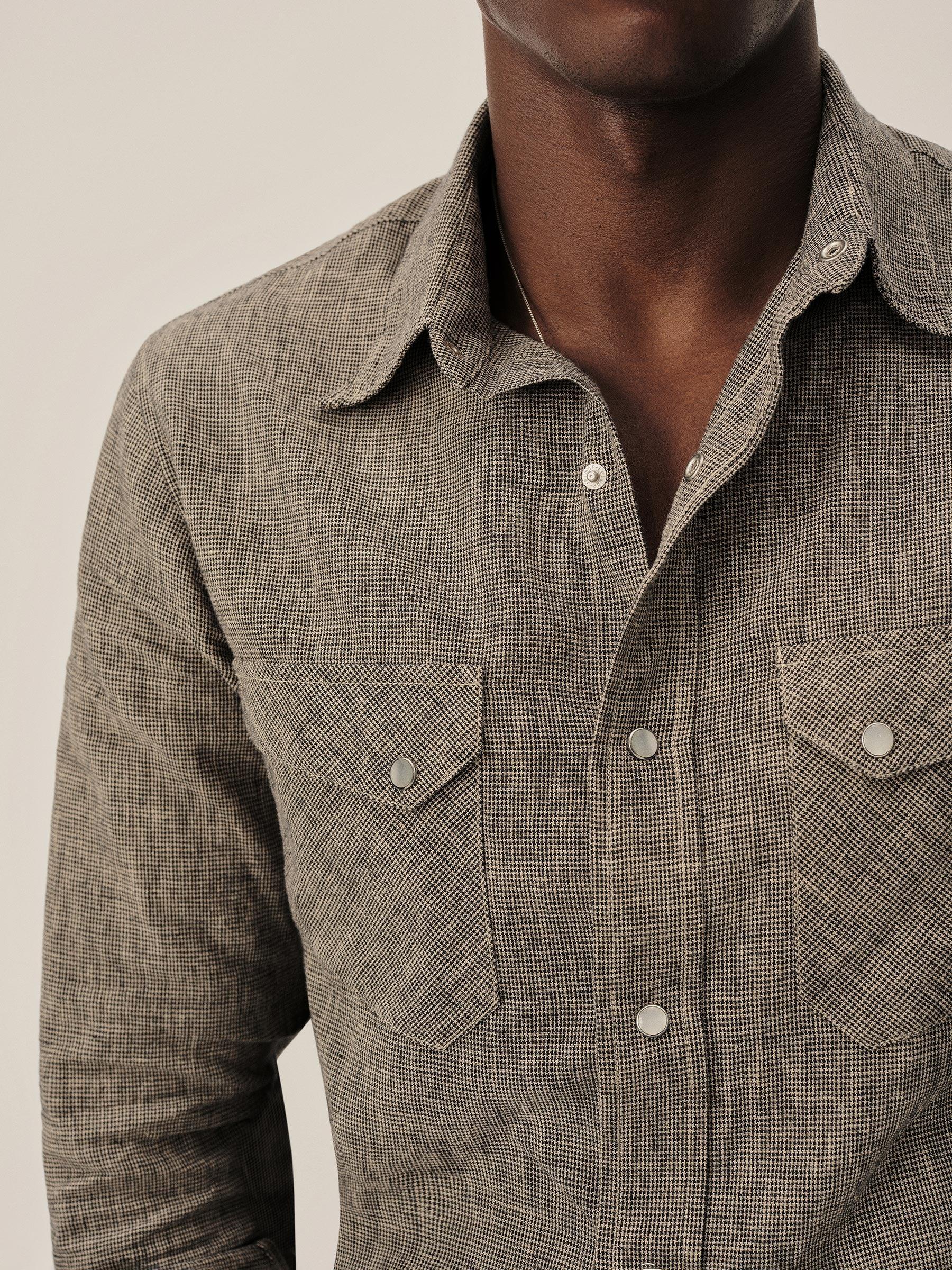 Cedar Houndstooth Linen/Cotton Pacific Drifter Western Shirt Product Image