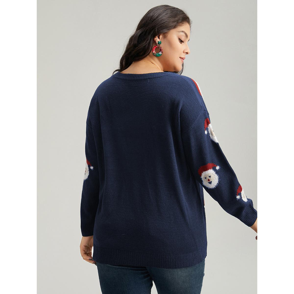 Plus Size Jolly Fellow Motifs Round Neck Pullover Midnight Women Casual Long Sleeve Round Neck Festival-Christmas Pullovers BloomChic 22-24/3X Product Image