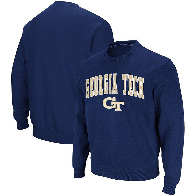 Men's Colosseum Navy Georgia Tech Yellow Jackets Team Arch & Logo Tackle Twill Pullover Sweatshirt, Size: Small, Blue Product Image