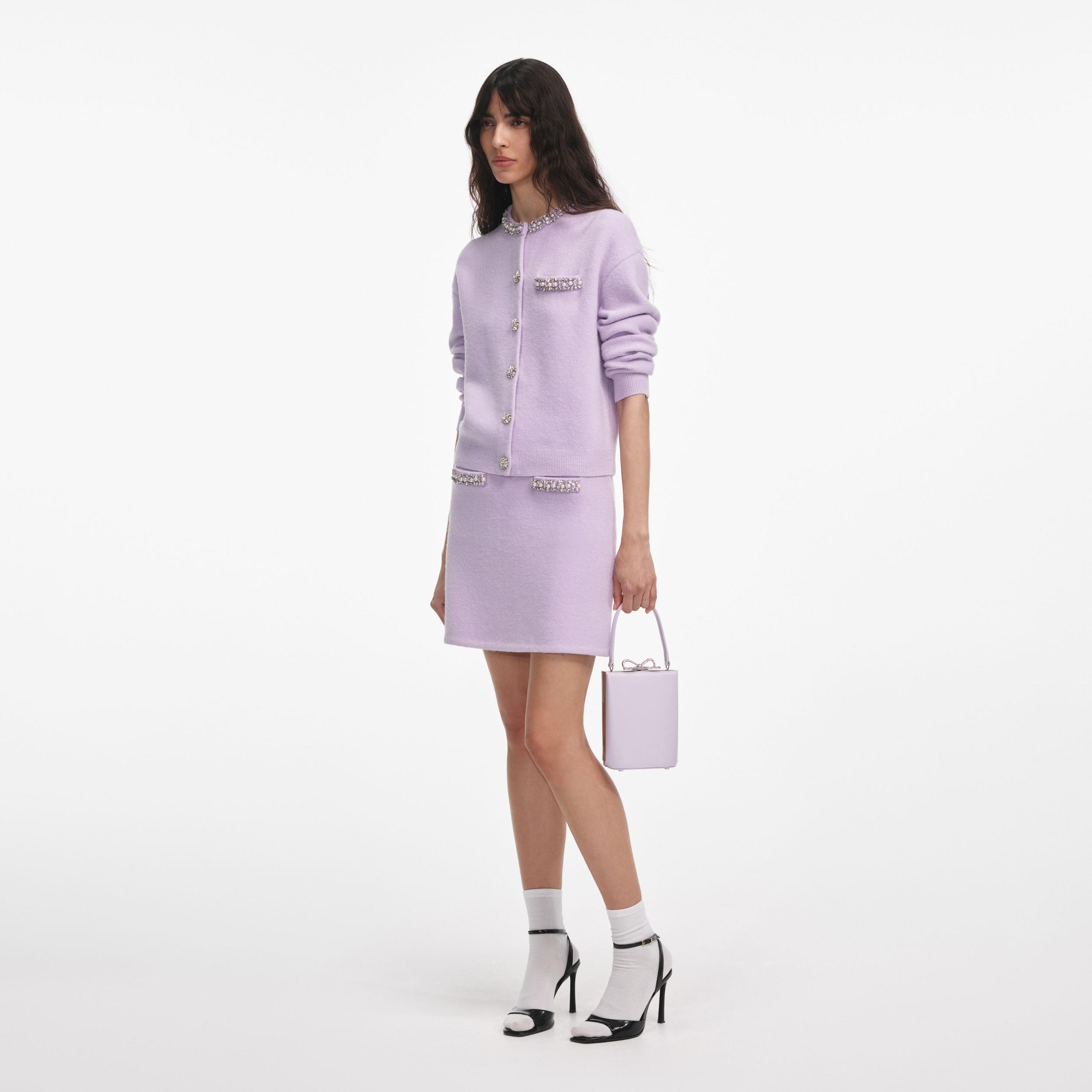 Lilac Crystal Trim Knit Skirt Product Image